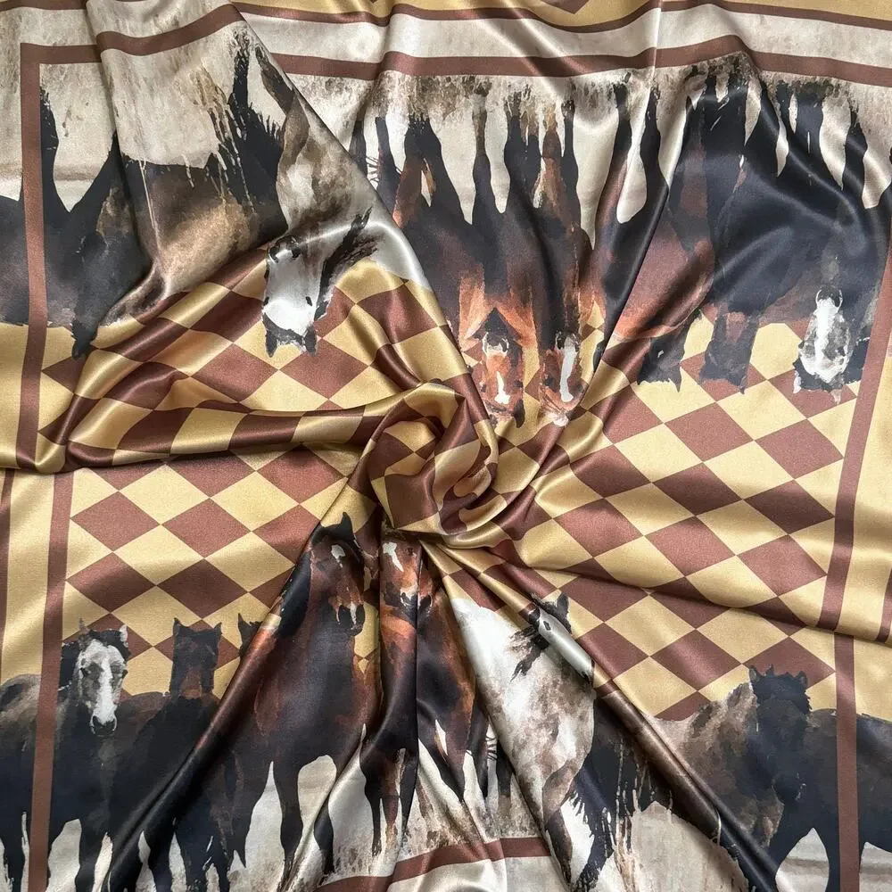 Horses Print Silky Polyester Wild Rag | 36x36 | Brown